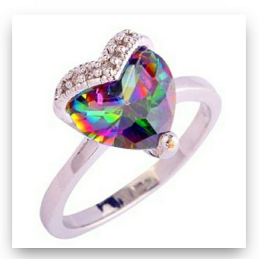 Beautiful! Mystic Topaz and Zircon Ring Size 8